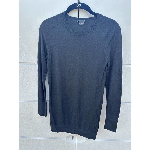 Theory Women’s Black Pullover Wool Long Line Sweater Minimalist Neutral Size P/S - Picture 2 of 8